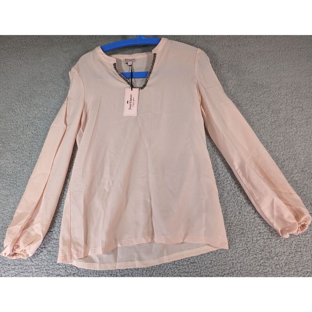 NTW Juicy Couture Womens Pink Embellished U Neck Top Size S Cold Shoulder Peach